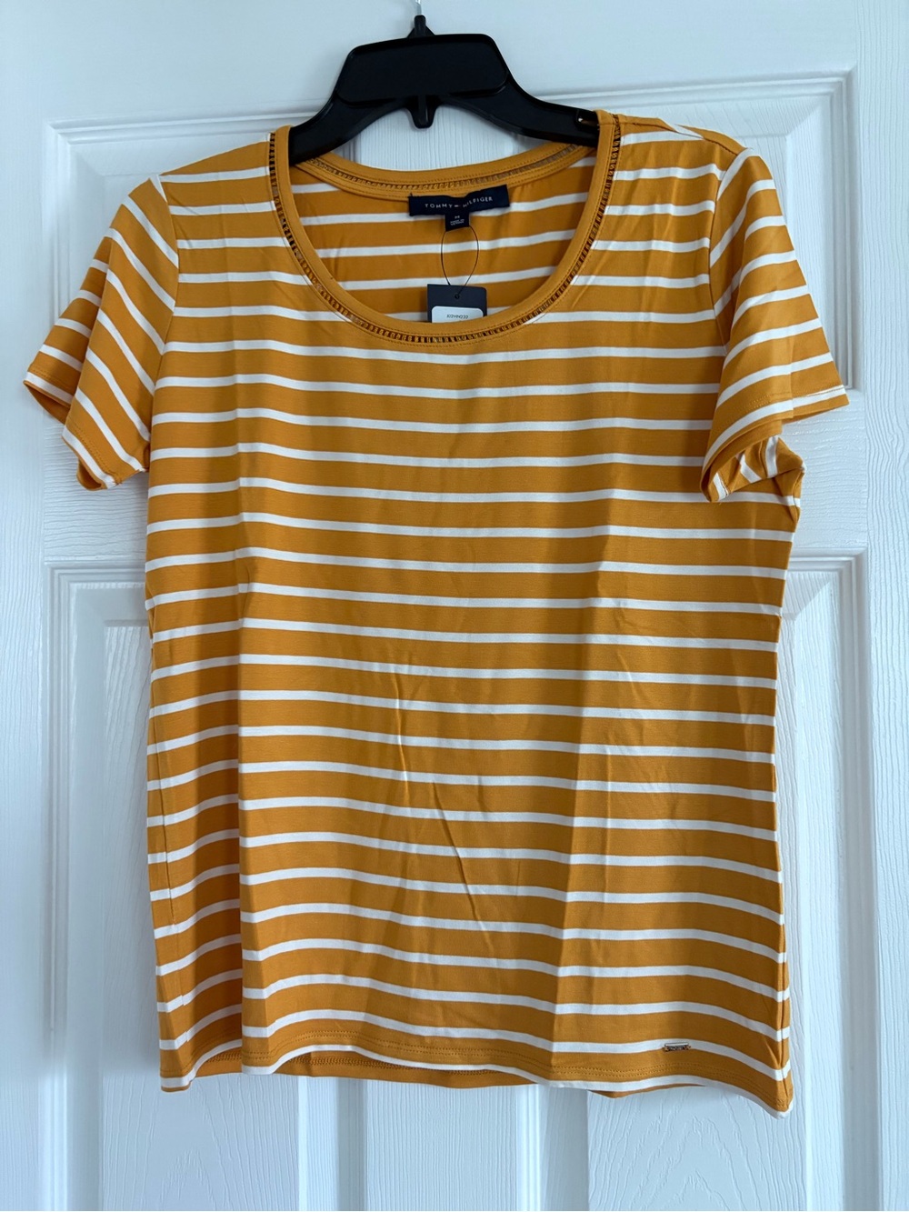 Tommy Hilfiger Women's Mustard Stripe Crewneck Tee - BRAND NEW WITH TAGS